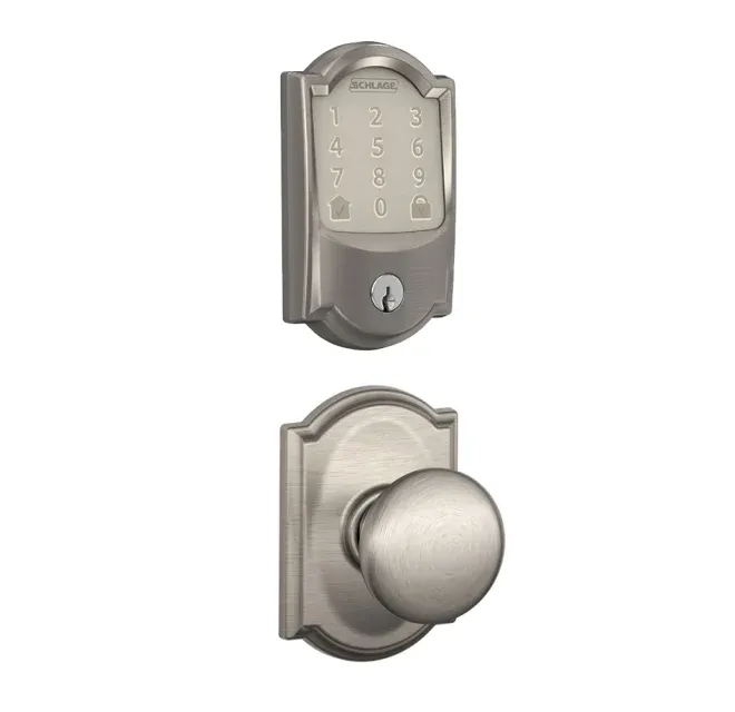 Schlage Encode WiFi Enabled Electronic Keypad Deadbolt and Plymouth Knob Set with Camelot Trim