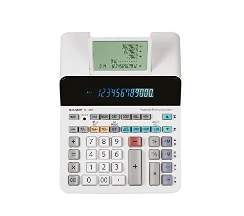 Sharp EL-1901 Paperless Printing Calculator with Check and Correct, 12-Digit LCD Primary Display, Functions the Same as a Printing Calculator/Adding Machine with Scrolling LCD Display Instead of Paper