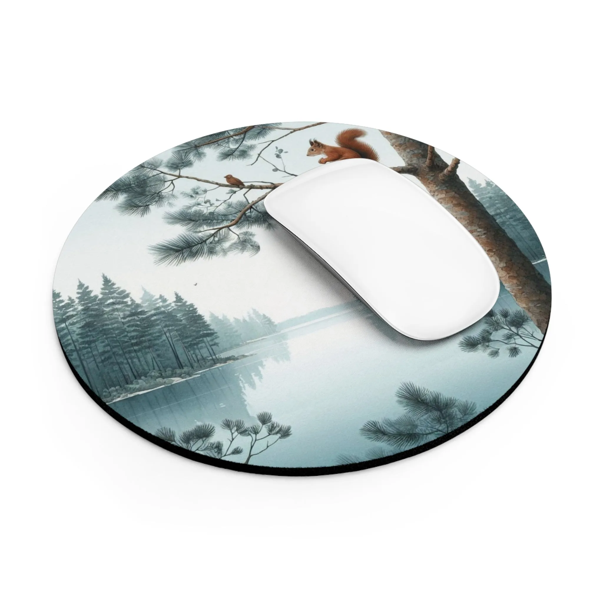 squirrel in a tree by a lake in the forest with watercolour effect Mouse Pad