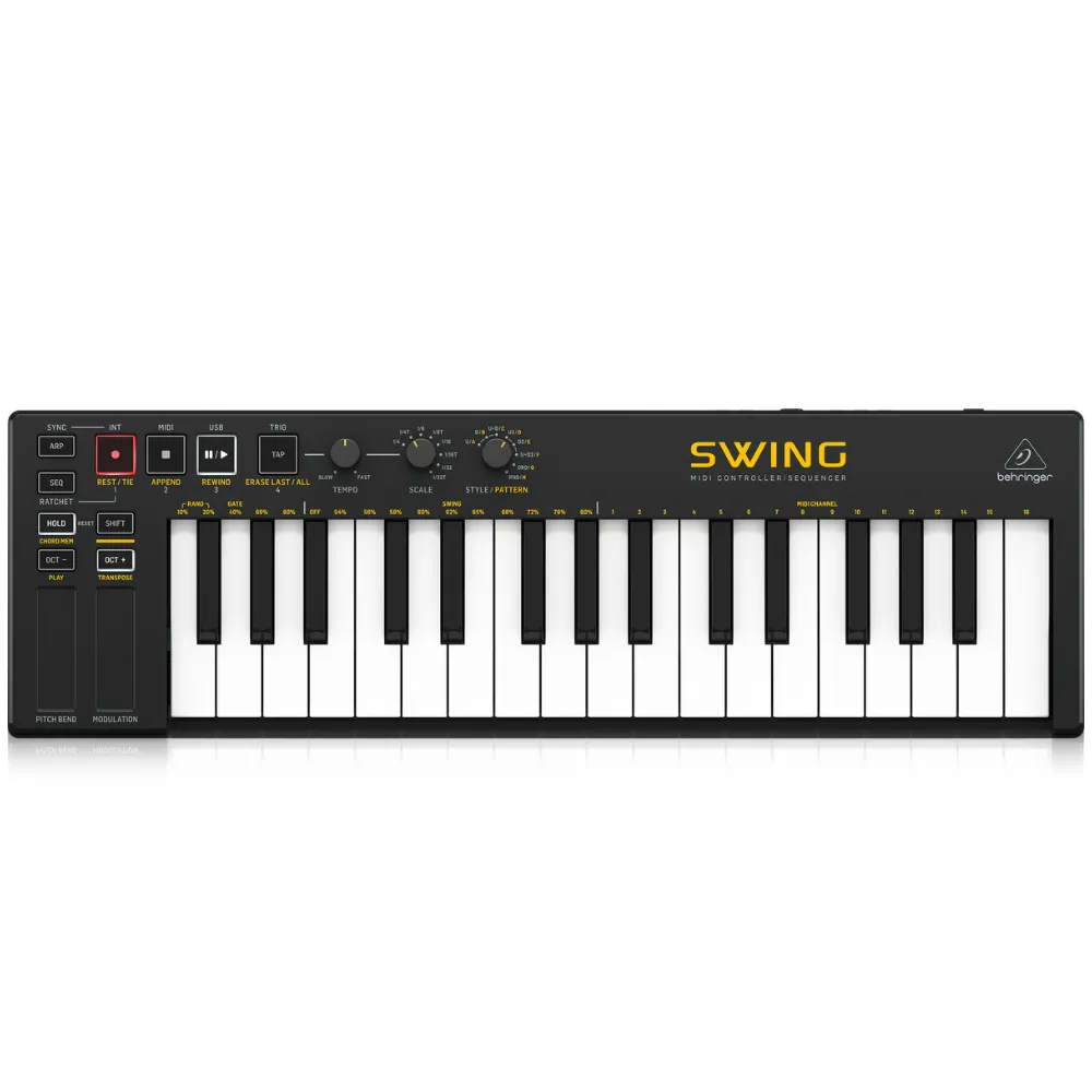 SWING Behringer 32-Key USB MIDI Controller Keyboard with 64-Step Polyphonic Sequencing,