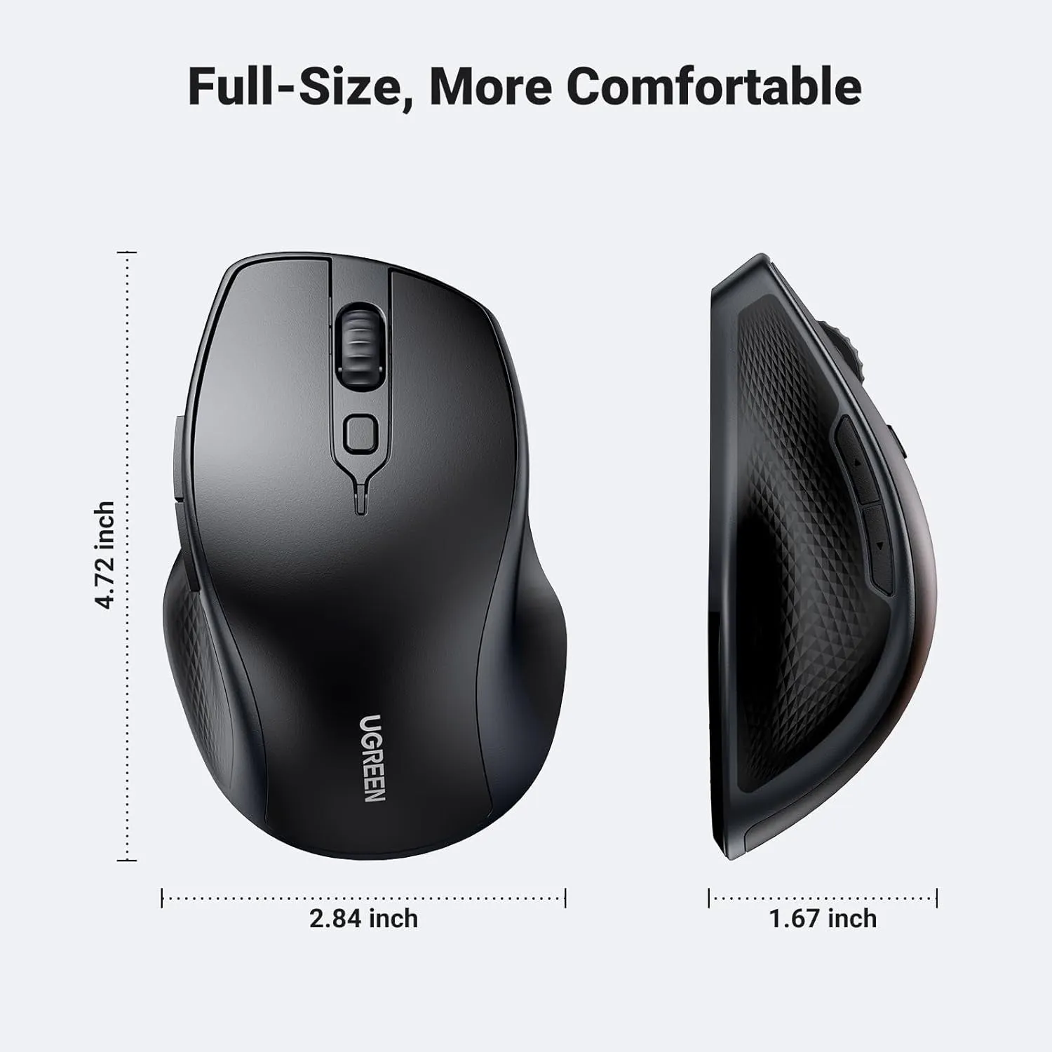 UGREEN Ergonomic Dual-Mode Wireless Mouse with Bluetooth Connectivity and 2.4GHz USB Nano Receiver (Plug and Play) Maximum Sensitivity of 4000 DPI for MacBook iMac MacOS Windows Linux Computer Laptop | MU101