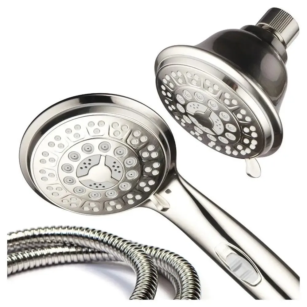 Ultra-Luxury Brushed Nickel Shower Combo: 9-Setting Hand Shower & 8-Setting Head