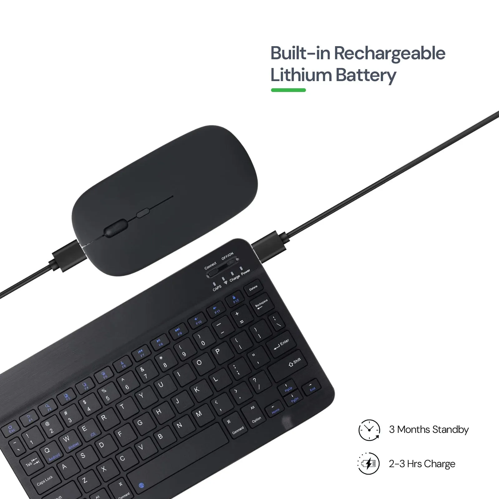 Ultra-Slim Rechargeable Portable Bluetooth Keyboard and Mouse Comb for Android Windows Tablet Cell Phone iPhone - Black