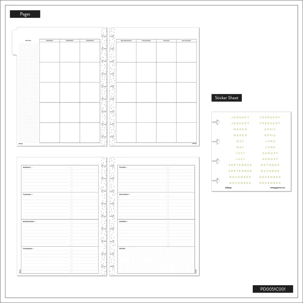 Undated DELUXE Disney Mod Mickey Mouse Customizable Planner - Classic Horizontal Layout - 12 Months