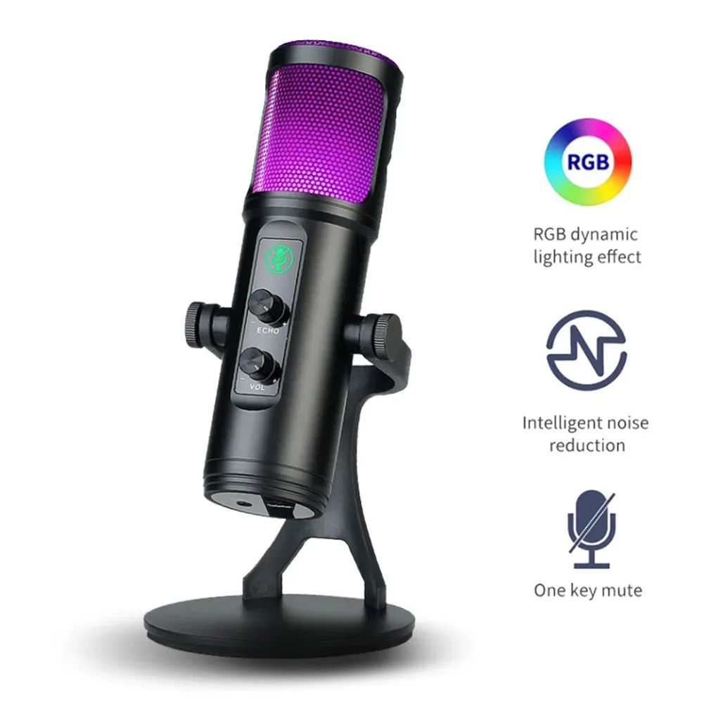 USB Studio Microphone with RGB Light Live Microphone Dynamic for Gaming and Social Recording Streaming