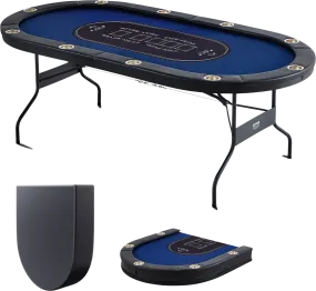 Vevor Poker Table 10-Player Foldable 84" Oval with Padded Rails and Cup Holders Blue New