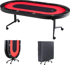 Vevor Poker Table 10-Player Foldable 90" Oval with Padded Rails Cup Holders and Wheels New