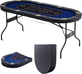 Vevor Poker Table 8-Player Foldable 72" Oval with Padded Rails and Cup Holders Blue New