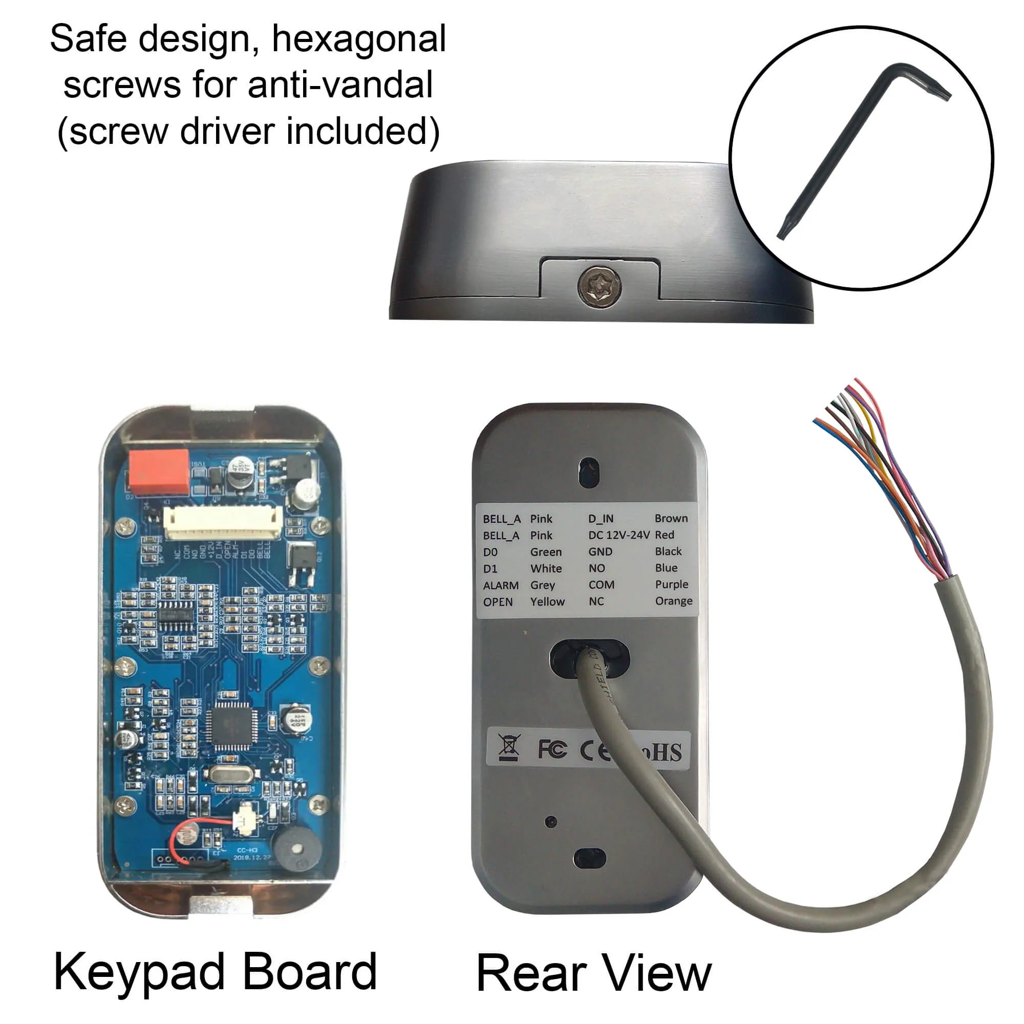 Visionis VIS-3005 - Access Control Indoor   Outdoor Rated IP68 Metal Anti Vandal Keypad   Reader Standalone with Mini Controller   Wiegand 26, Slim Design, No Software, EM Cards, 1000 Users