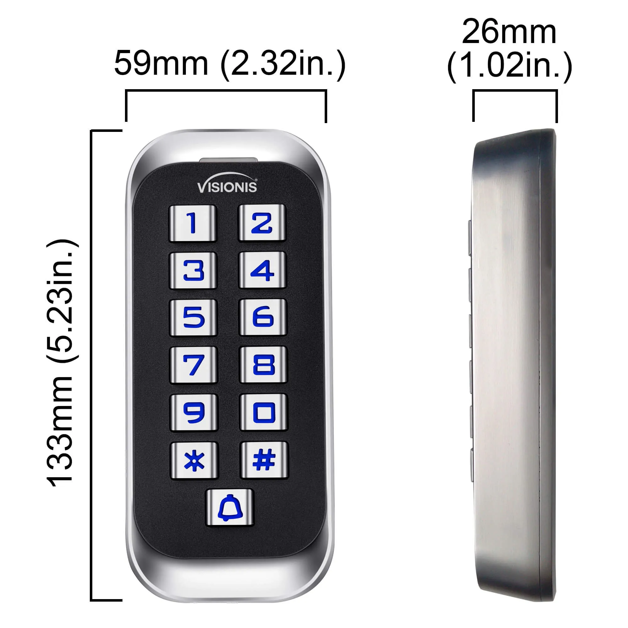 Visionis VIS-3005 - Access Control Indoor   Outdoor Rated IP68 Metal Anti Vandal Keypad   Reader Standalone with Mini Controller   Wiegand 26, Slim Design, No Software, EM Cards, 1000 Users