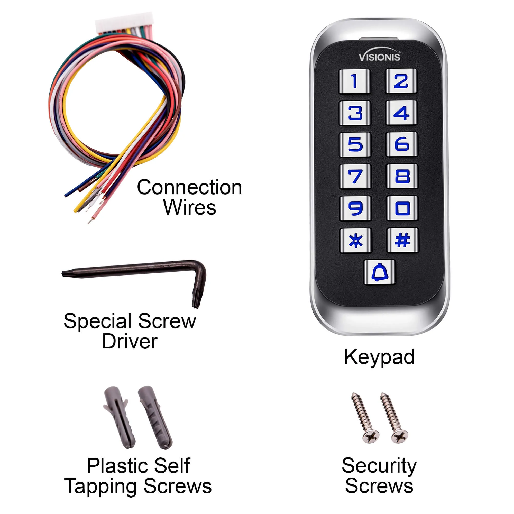 Visionis VIS-3005 - Access Control Indoor   Outdoor Rated IP68 Metal Anti Vandal Keypad   Reader Standalone with Mini Controller   Wiegand 26, Slim Design, No Software, EM Cards, 1000 Users