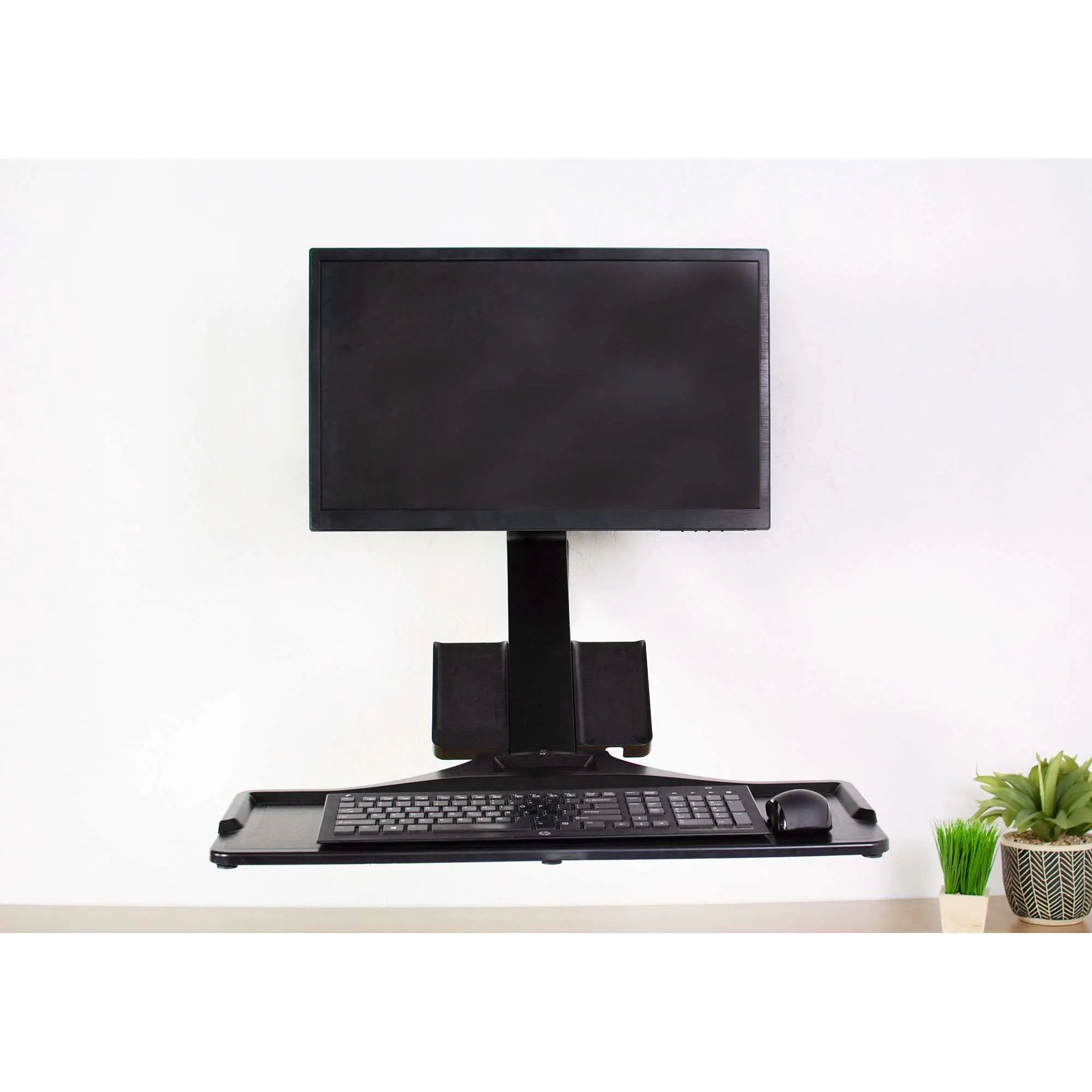 VIVO Black Sit-to-Stand Single Monitor Wall Mount Workstation, STAND-SIT1WD