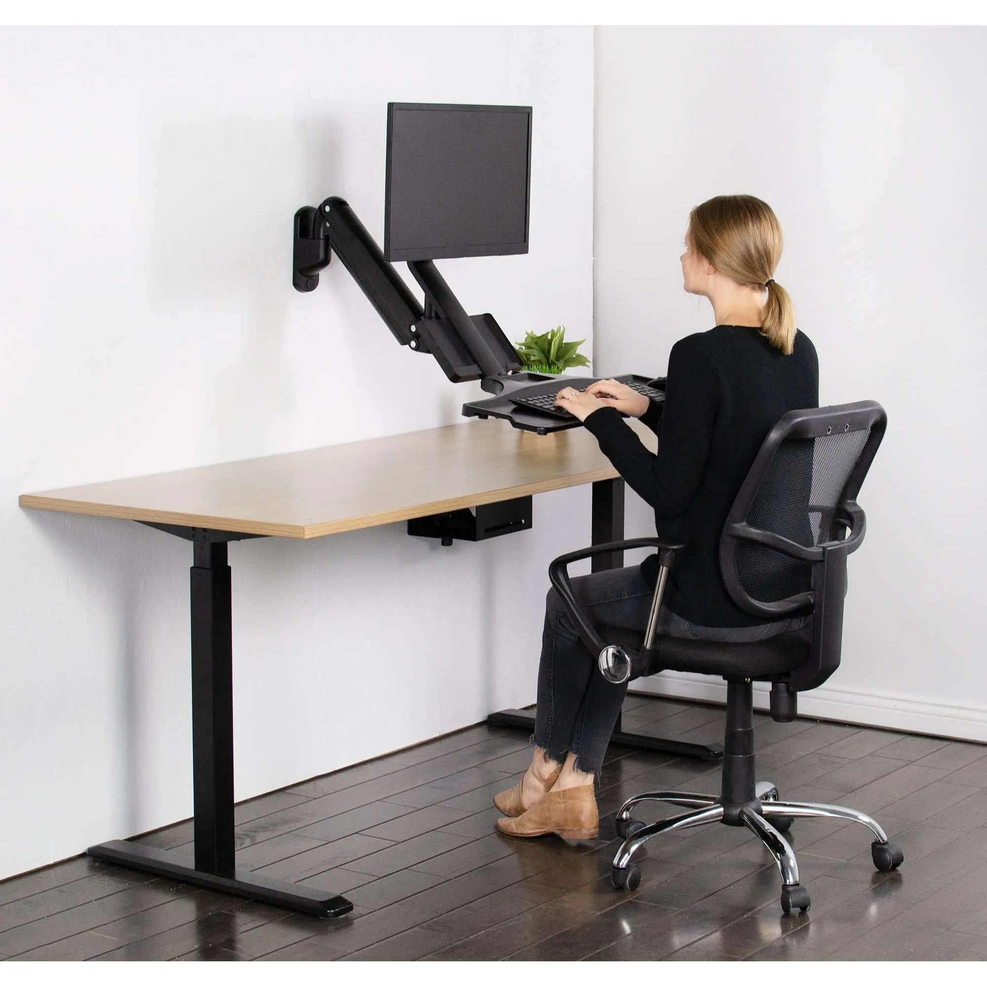 VIVO Black Sit-to-Stand Single Monitor Wall Mount Workstation, STAND-SIT1WD