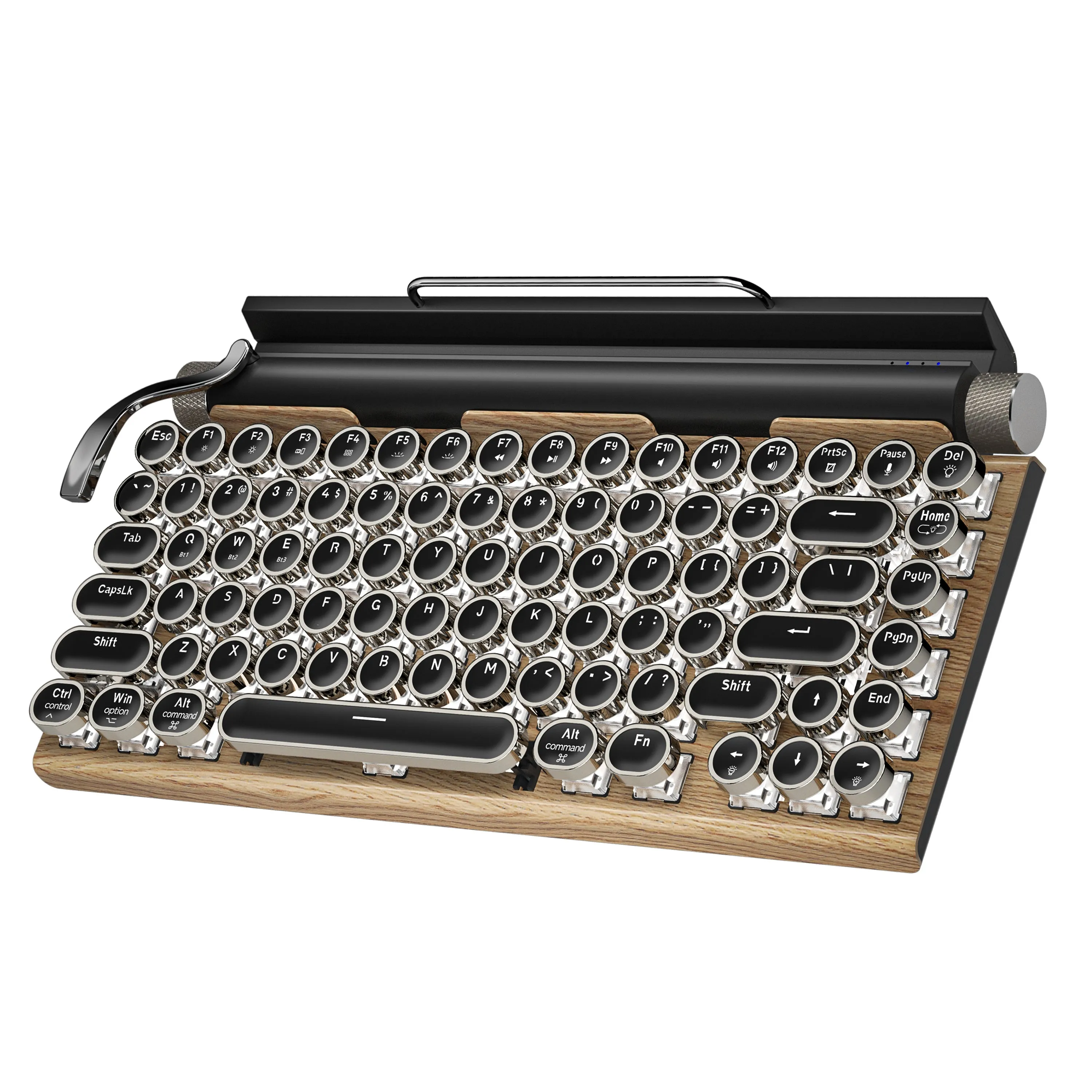 Wired & Wireless Retro Multi-Device Mechanical Typewriter, Compact 80% Layout Keyboard, Hotswappable, Wireless 5.0, Round Keycaps, LED Backlit, For Windows/IOS/Android/Linux