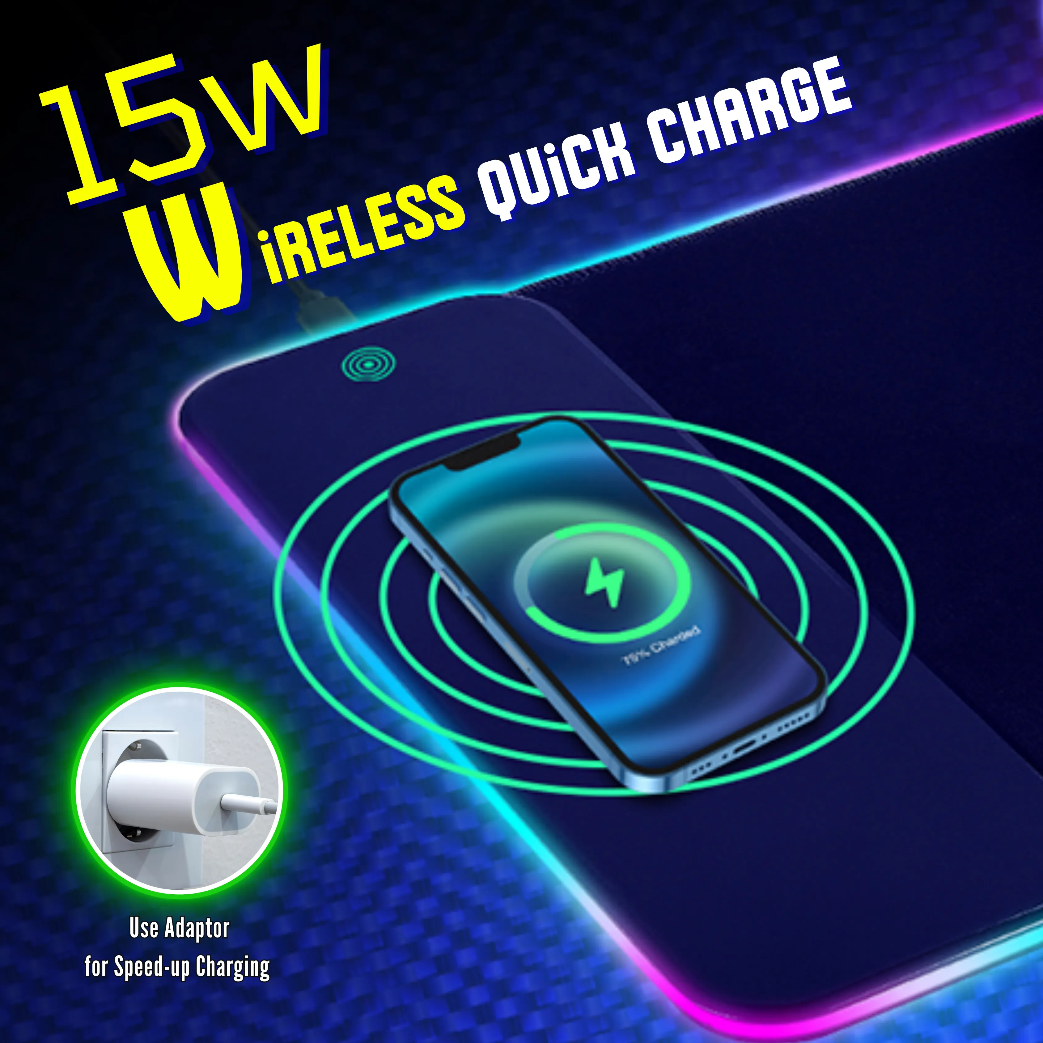 Wireless Charging Mouse Pad with RGB lighting | Waterproof | Oversized | Vibrant Prints | Cyber Mecha