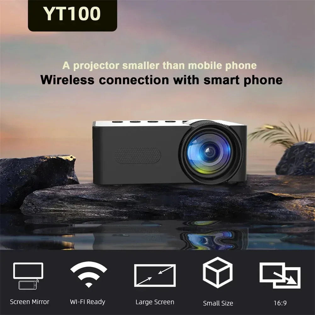 YT100 Portable Smart Projector WiFi Mini Projector HD Video Projector Compatible For Smart Phones Tablet Accessories