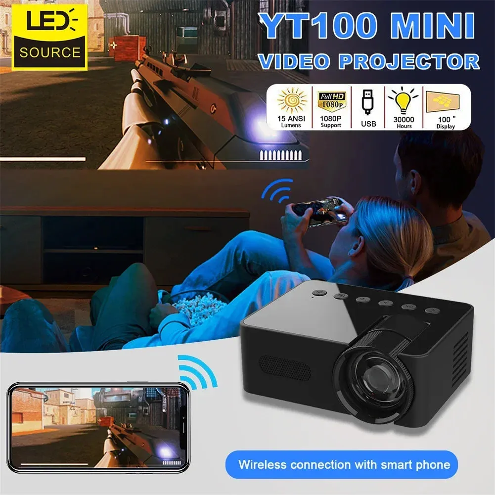 YT100 Portable Smart Projector WiFi Mini Projector HD Video Projector Compatible For Smart Phones Tablet Accessories