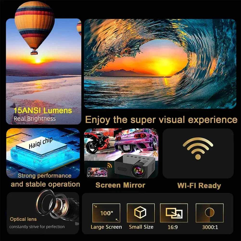 YT100 Portable Smart Projector WiFi Mini Projector HD Video Projector Compatible For Smart Phones Tablet Accessories