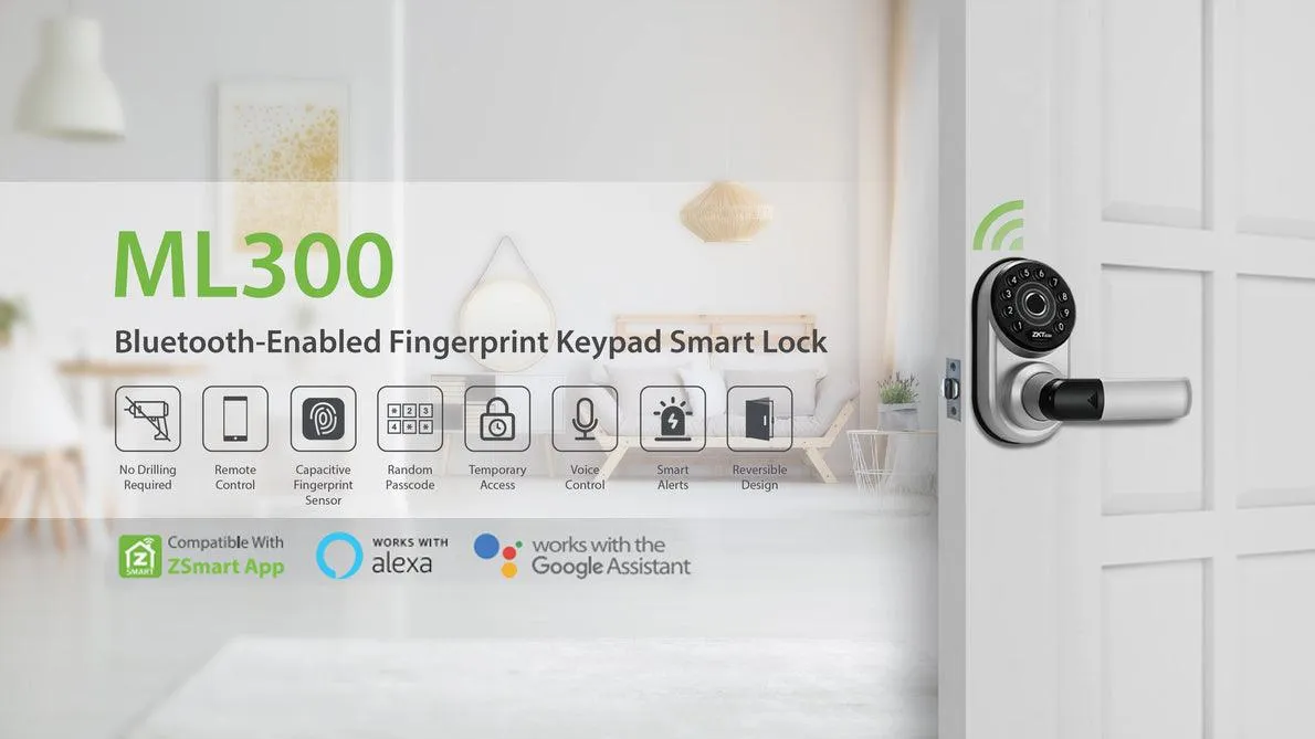 ZKTECO ML300 SMART DOOR LOCK - FINGER/CODE/APP/KEY